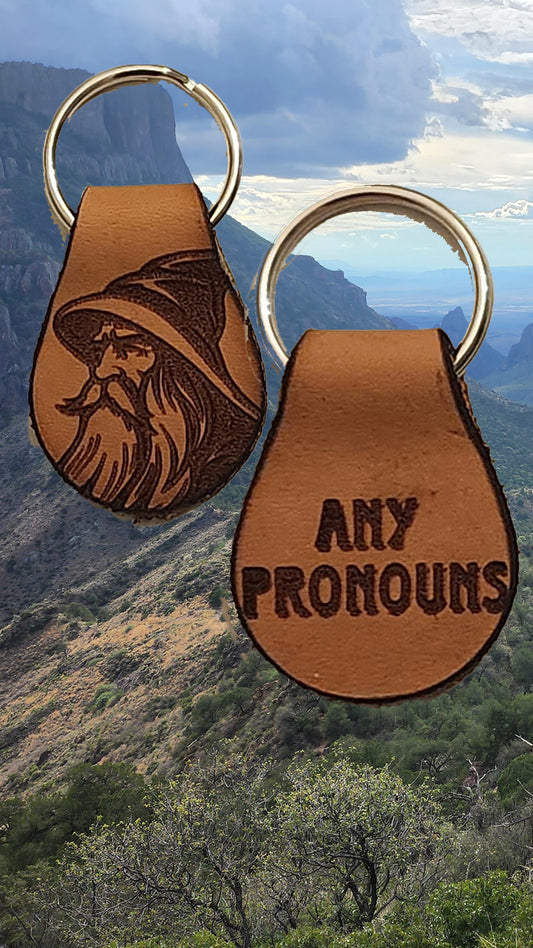 Pronouns Wizard Leather Keychain